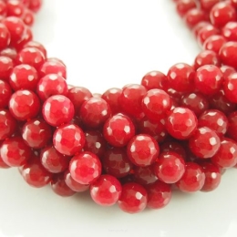 Jade sphere 10mm faceted Ruby Cord 38pcs