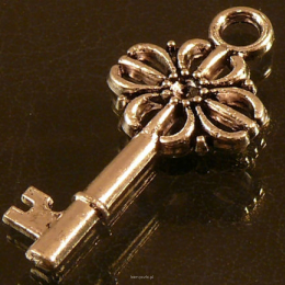 Zawieszka Klucz z Kwiatkiem 30mm Kolor Srebrny