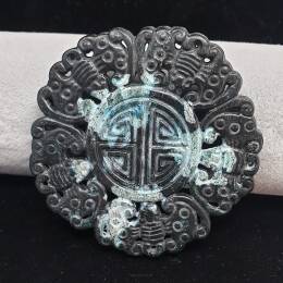 Amulet Medalion Jadeit Rzeźbiony Czarno Niebieski Zawieszka 70 mm