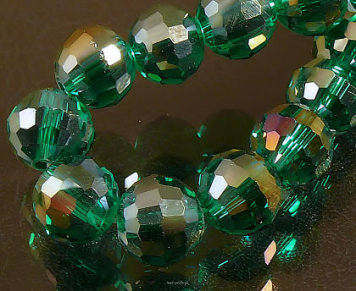 Crystal faceted round beads 8mm Emerald AB Cord 53cm 69pcs