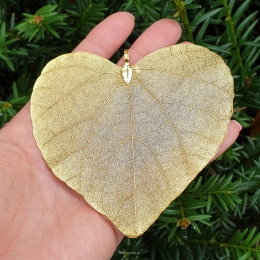 Wisiorek Liść Naturalny Złoty Serce Duże Złoto 8x8 cm